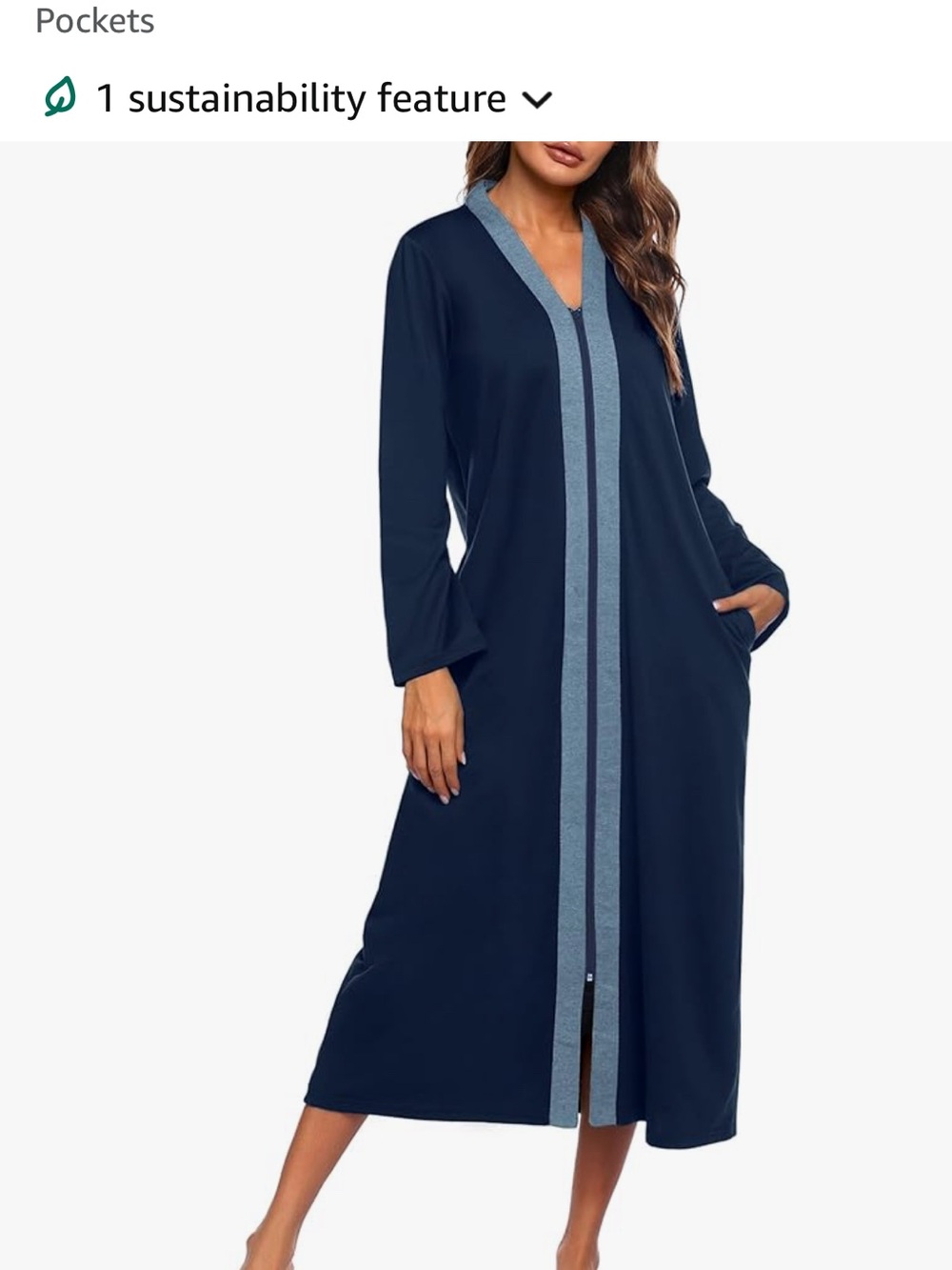 Amazon Navy Robe, house coat, nap robe, nap, with Light Blue Contrast Trim, NWT